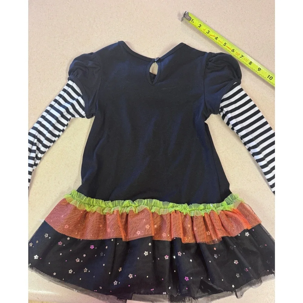 Rare Editions Girls Halloween Tutu Dress Black Orange Striped Sequin Size 6